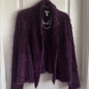 LOGO eyelash open front cardigan or jacket. Rich deep purple. NWoT.